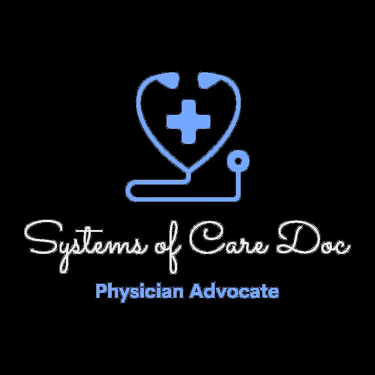Systems of Care Doc logo featuring a stethoscope with heart and medical cross icon